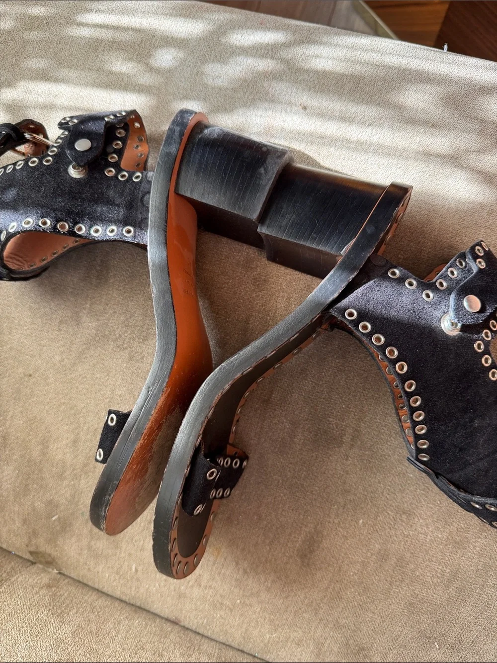 Isabel marant jaeryn Black Studded Suede Block Heel Sandals 40